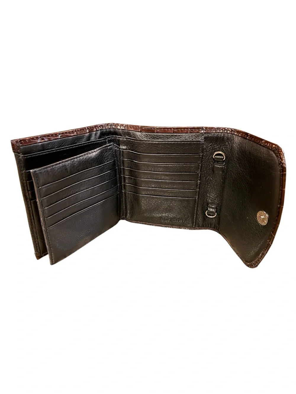 Brighton Black & Brown Leather Organizer Wallet Crossbody | Croc Embossed